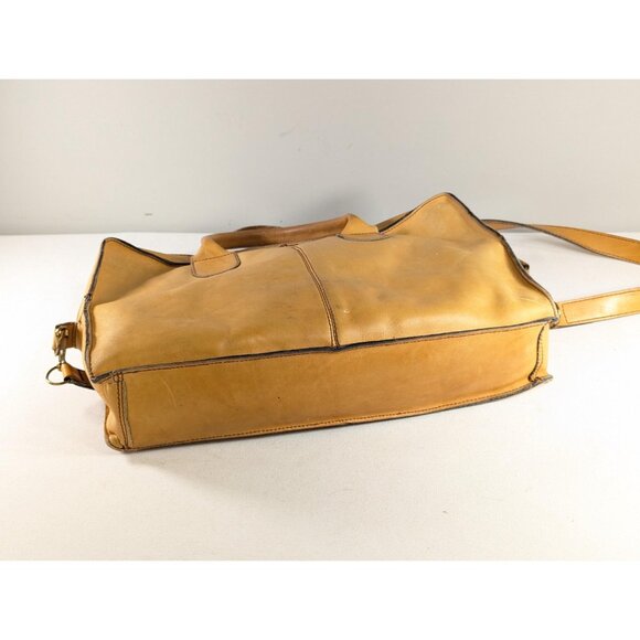 Vintage caramel leather crossbody laptop bag, 1970s 2-way bag business attache - Picture 3 of 10